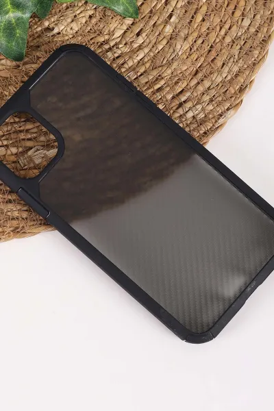 Siyah İphone 11 Uyumlu Kamera Çerçeveli Şeffaf Sert Silikon Telefon Kılıfı 458069