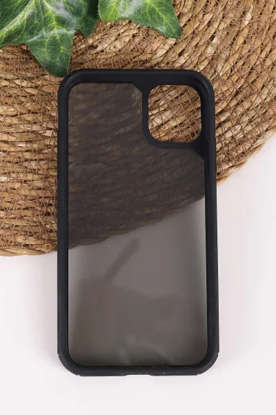 Siyah İphone 11 Uyumlu Kamera Çerçeveli Şeffaf Sert Silikon Telefon Kılıfı 458069
