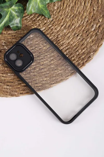 Siyah İphone 11 Uyumlu Şeffaf Kamera Korumalı Sert Silikon Telefon Kılıfı 437560