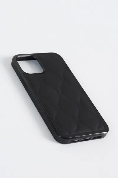 Siyah iPhone 12 Pro Uyumlu Pie Serisi Lüks Dikiş Desenli Telefon Kılıfı 348370