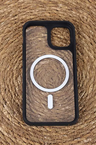 Siyah İphone 12 Uyumlu Sky Magsafe Serisi Sert Silikon Telefon Kılıfı 408440