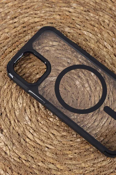 Siyah İphone 12 Uyumlu Sky Magsafe Serisi Sert Silikon Telefon Kılıfı 408440