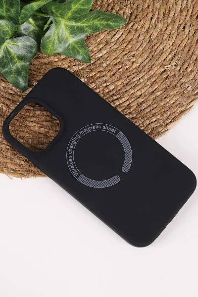 Siyah İphone 13 Pro Max Uyumlu Magsafe Özellikli Sert Silikon Telefon Kılıfı 473229