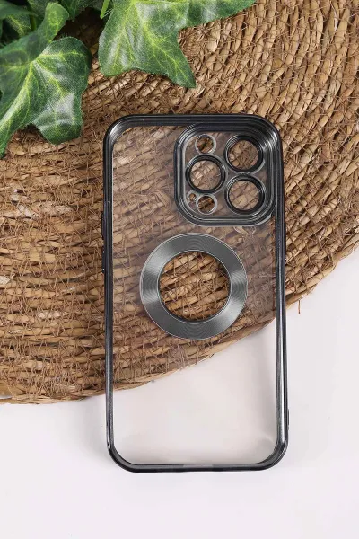 Siyah İphone 13 Pro Uyumlu Şeffaf Kamera Korumalı Silikon Telefon Kılıfı 437533