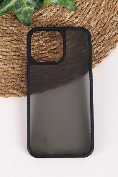 Siyah İphone 14 Pro Max Uyumlu Kamera Çerçeveli Şeffaf Sert Silikon Telefon Kılıfı 458075