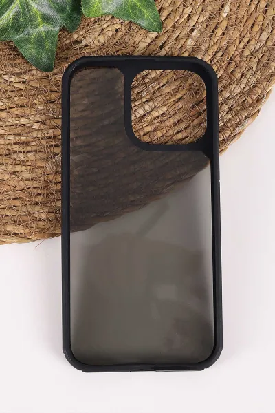 Siyah İphone 14 Pro Max Uyumlu Kamera Çerçeveli Şeffaf Sert Silikon Telefon Kılıfı 458075