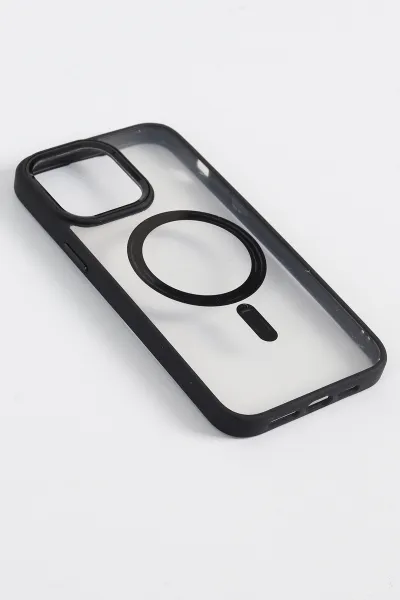Siyah İPhone 14 Pro Max Uyumlu Krom Magsafe Serisi Soft Tpu Slikon Telefon Kılıfı 349205