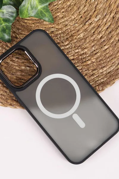 Siyah İphone 14 Pro Max Uyumlu Magsafe Özellikli Sert Silikon Telefon Kılıfı 458063