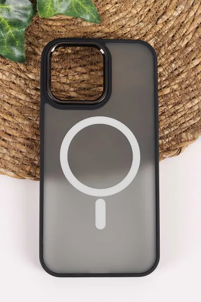 Siyah İphone 14 Pro Max Uyumlu Magsafe Özellikli Sert Silikon Telefon Kılıfı 458063