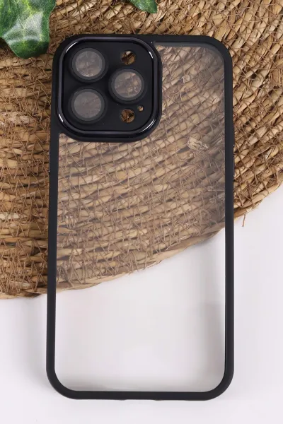 Siyah İphone 14 Pro Max Uyumlu Şeffaf Kamera Korumalı Sert Silikon Telefon Kılıfı 437559
