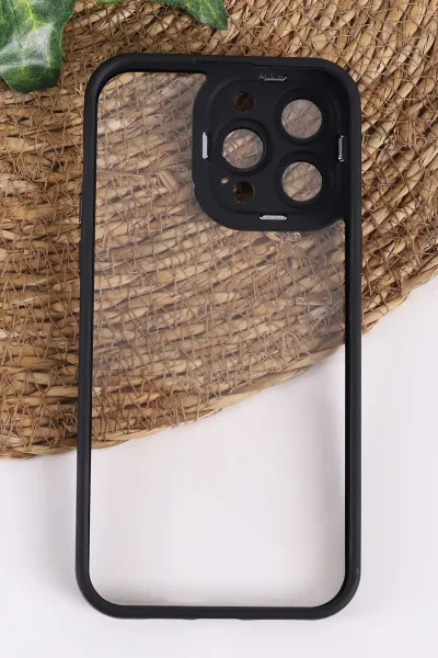 Siyah İphone 14 Pro Max Uyumlu Şeffaf Kamera Korumalı Sert Silikon Telefon Kılıfı 437559