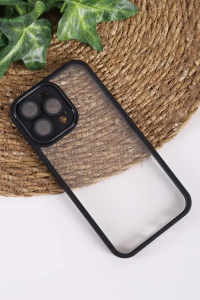 Siyah İphone 14 Pro Max Uyumlu Şeffaf Kamera Korumalı Sert Silikon Telefon Kılıfı 437559
