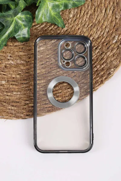 Siyah İphone 14 Pro Max Uyumlu Şeffaf Kamera Korumalı Silikon Telefon Kılıfı 437550
