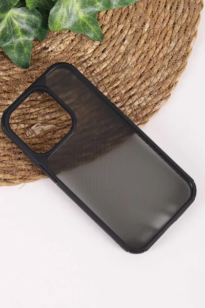 Siyah İphone 14 Pro Uyumlu Kamera Çerçeveli Şeffaf Sert Silikon Telefon Kılıfı 458073