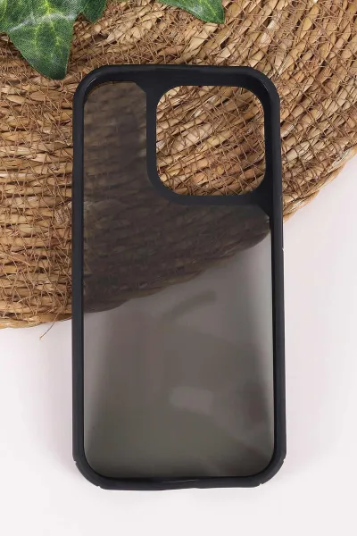 Siyah İphone 14 Pro Uyumlu Kamera Çerçeveli Şeffaf Sert Silikon Telefon Kılıfı 458073