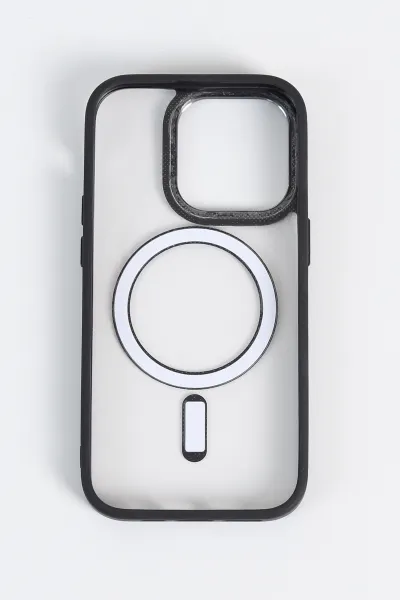 Siyah İPhone 14 Pro Uyumlu Krom Magsafe Serisi Soft Tpu Slikon Telefon Kılıfı 349197