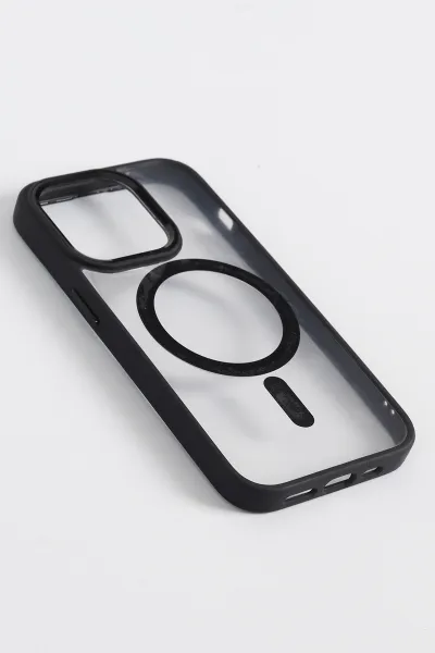 Siyah İPhone 14 Pro Uyumlu Krom Magsafe Serisi Soft Tpu Slikon Telefon Kılıfı 349197