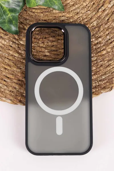 Siyah İphone 14 Pro Uyumlu Magsafe Özellikli Sert Silikon Telefon Kılıfı 458059
