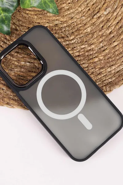 Siyah İphone 14 Pro Uyumlu Magsafe Özellikli Sert Silikon Telefon Kılıfı 458059