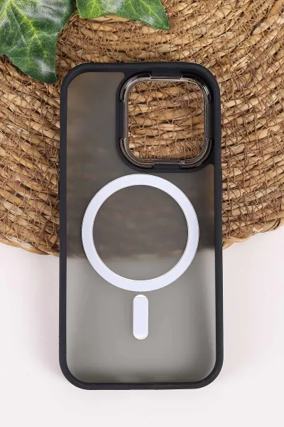 Siyah İphone 14 Pro Uyumlu Magsafe Özellikli Sert Silikon Telefon Kılıfı 458059