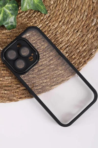 Siyah İphone 14 Pro Uyumlu Şeffaf Kamera Korumalı Sert Silikon Telefon Kılıfı 437558