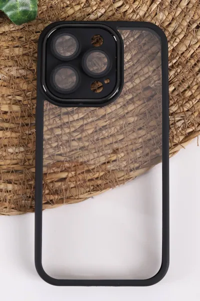 Siyah İphone 14 Pro Uyumlu Şeffaf Kamera Korumalı Sert Silikon Telefon Kılıfı 437558
