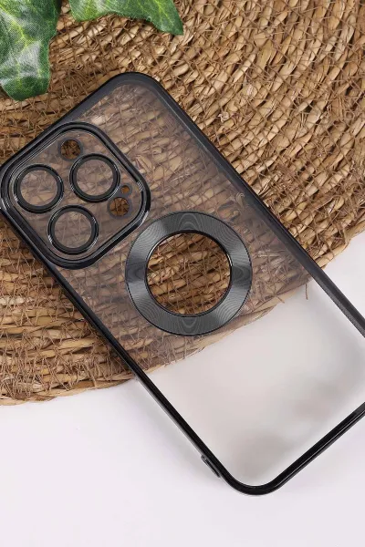 Siyah İphone 14 Pro Uyumlu Şeffaf Kamera Korumalı Silikon Telefon Kılıfı 437545