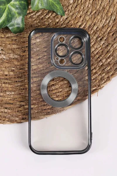 Siyah İphone 14 Pro Uyumlu Şeffaf Kamera Korumalı Silikon Telefon Kılıfı 437545