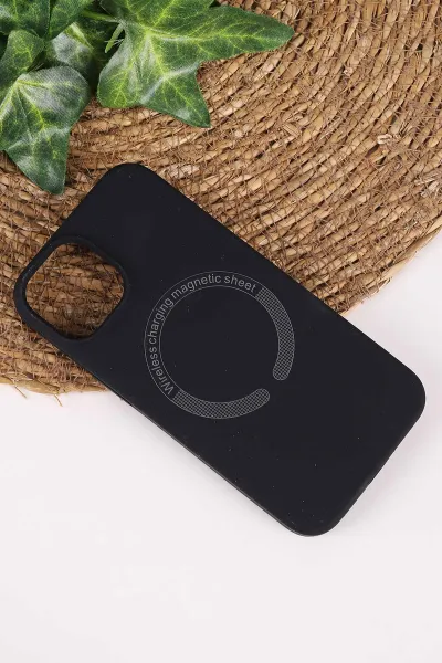 Siyah İphone 14 Uyumlu Magsafe Özellikli Sert Silikon Telefon Kılıfı 473230