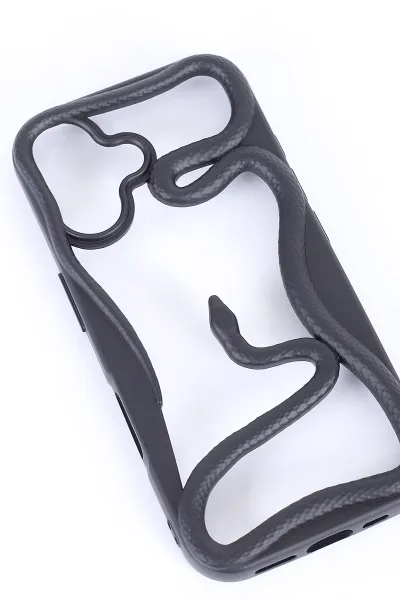 Siyah İPhone 16 Uyumlu Desenli Snake Serisi Sert Slikon Telefon Kılıfı 390775