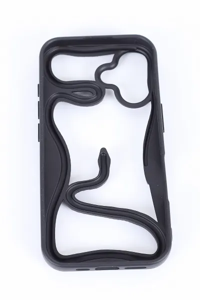 Siyah İPhone 16 Uyumlu Desenli Snake Serisi Sert Slikon Telefon Kılıfı 390775