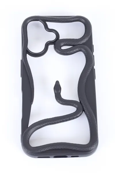 Siyah İPhone 16 Uyumlu Desenli Snake Serisi Sert Slikon Telefon Kılıfı 390775