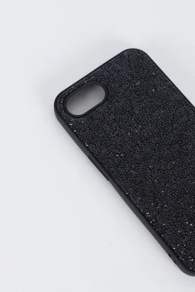 Siyah İPhone SE4 16E Uyumlu Taş Detaylı Glare Serisi Sert Slikon Telefon Kılıfı 396949