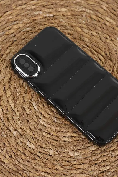 Siyah iPhone XS Uyumlu Puffy Serisi Kamera Korumalı Silikon Telefon Kılıfı 403996