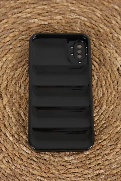 Siyah iPhone XS Uyumlu Puffy Serisi Kamera Korumalı Silikon Telefon Kılıfı 403996