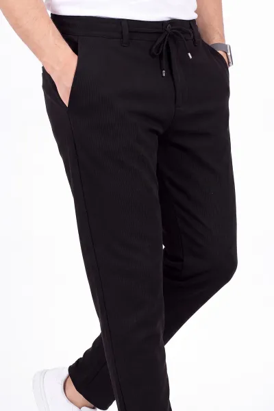 Siyah İpli Fermuarlı Örme Erkek Pantolon 472230
