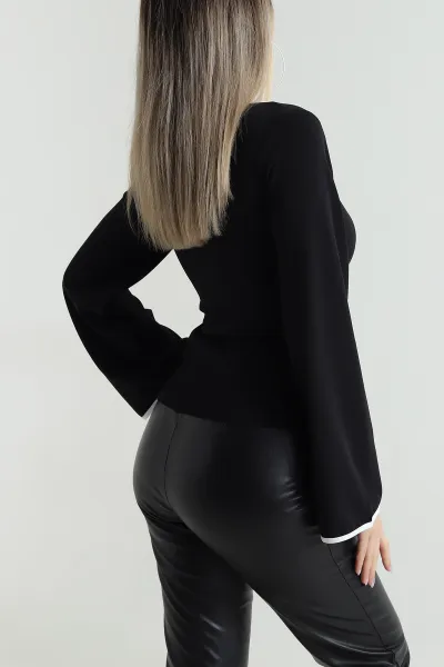 Siyah İspanyol Kol Biyeli Bluz 489875