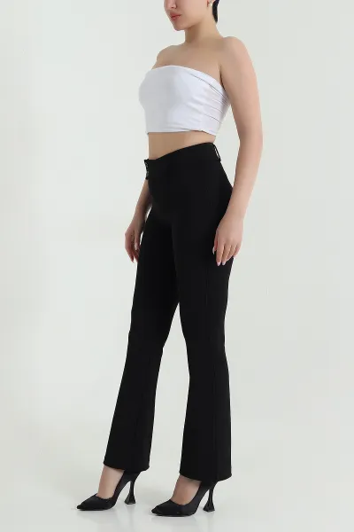 Siyah İspanyol Paça Venedik Kadın Pantolon 462965