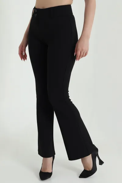 Siyah İspanyol Paça Venedik Kadın Pantolon 462965