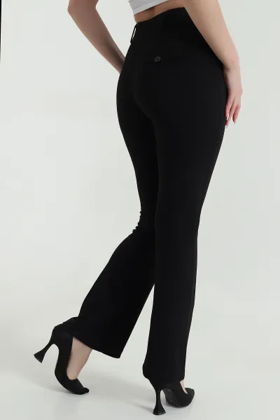Siyah İspanyol Paça Venedik Kadın Pantolon 462965