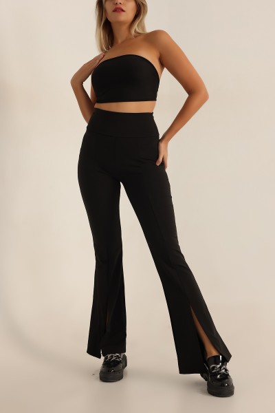 Siyah İspanyol Paça YIrtmaçlı Bayan Pantalon 198823