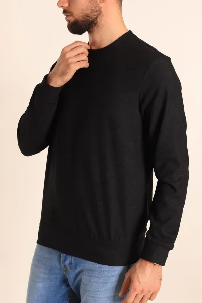 Siyah Jakarlı Bisiklet Yaka Erkek Sweatshirt 236813