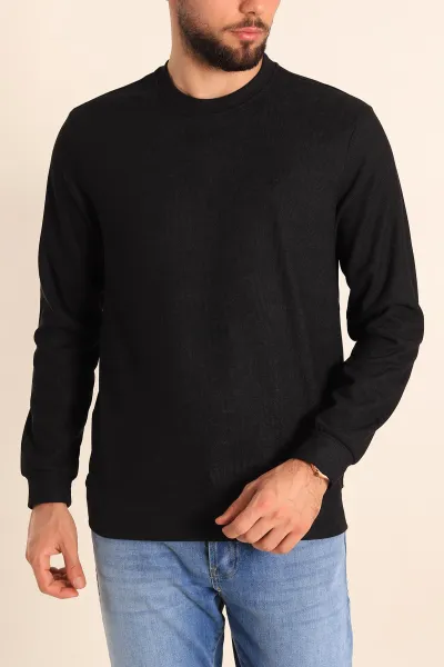 Siyah Jakarlı Bisiklet Yaka Erkek Sweatshirt 236813