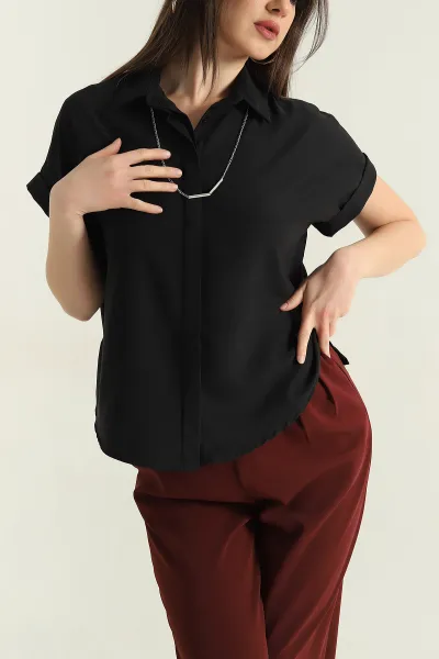 Siyah Jessica Kadın Kısa Kol Gömlek 361166