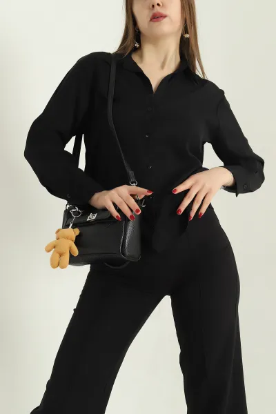 Siyah Jessica Kumaş Likralı Bayan Gömlek 335554