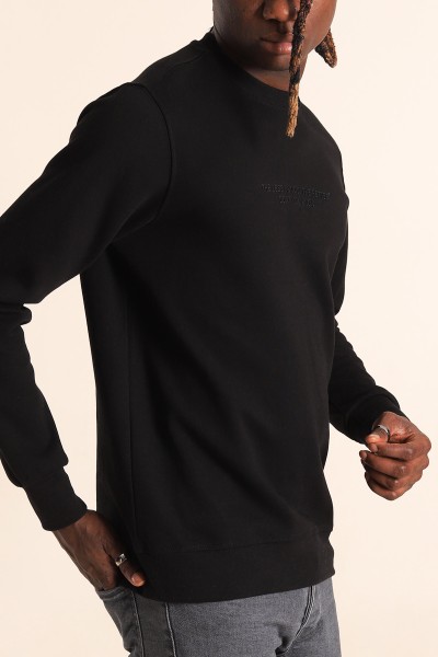 Siyah Kabartma Yazılı Bisiklet Yaka Erkek Sweatshirt 204807