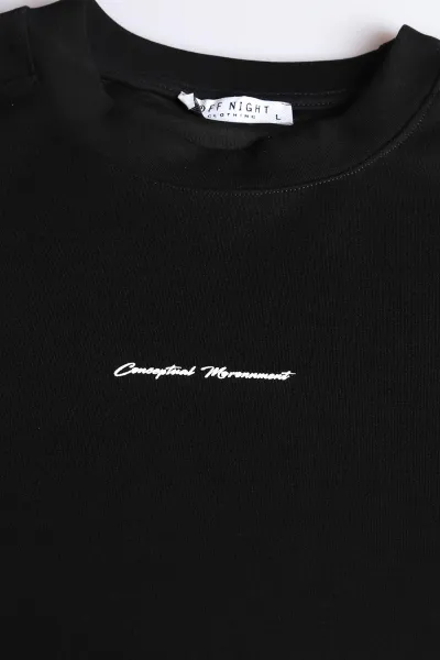 Siyah Kabartma Yazılı Bisiklet Yaka Erkek Sweatshirt 396890