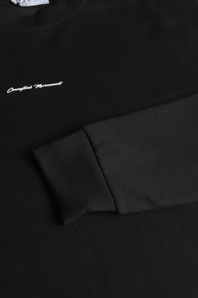 Siyah Kabartma Yazılı Bisiklet Yaka Erkek Sweatshirt 396890