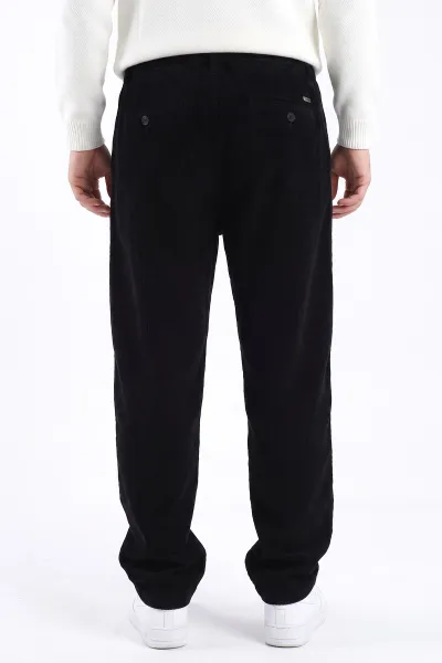 Siyah Kadife Baggy Yeni Sezon Belden Bağlamalı Erkek Pantolon 493158