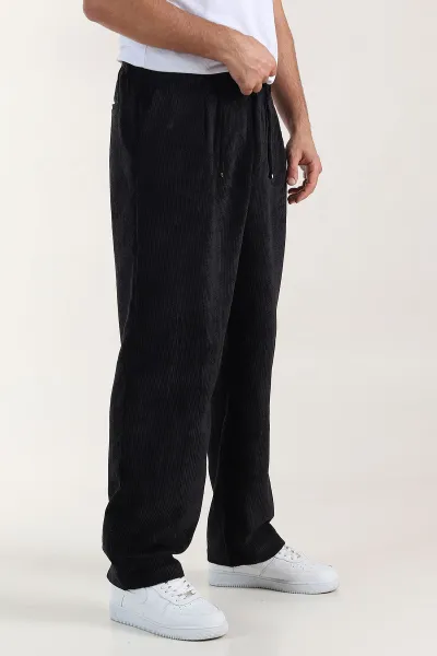 Siyah Kadife Kumaş Baggy Erkek Pantolon 409151